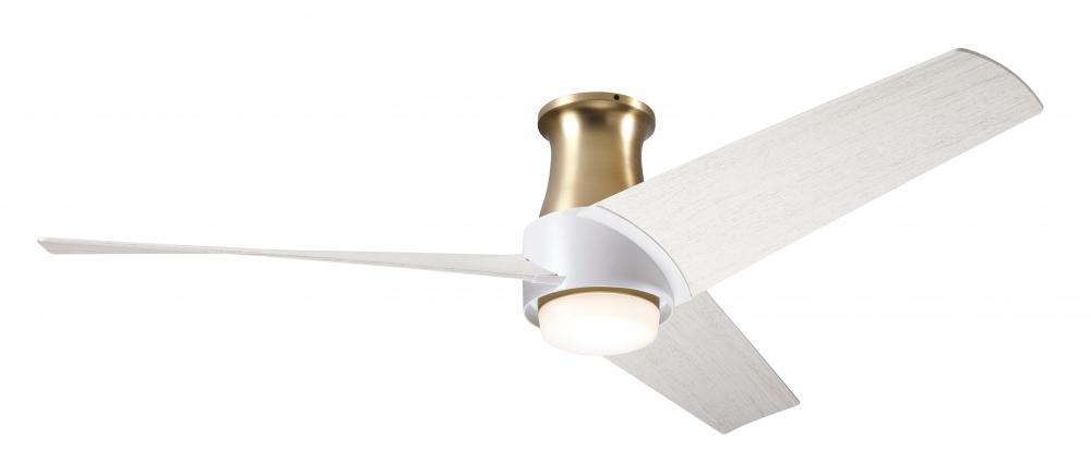 Ambit Flush DC Fan- Satin Brass/Matte White Finish; 56&#34; Whitewash Blades; 17W LED