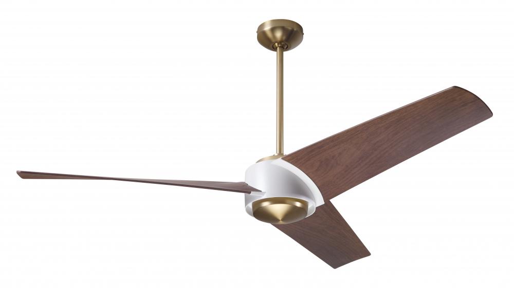 Ambit DC Fan- Satin Brass/Matte White Finish; 56&#34; Mahogany Blades; No Light; Wall Control