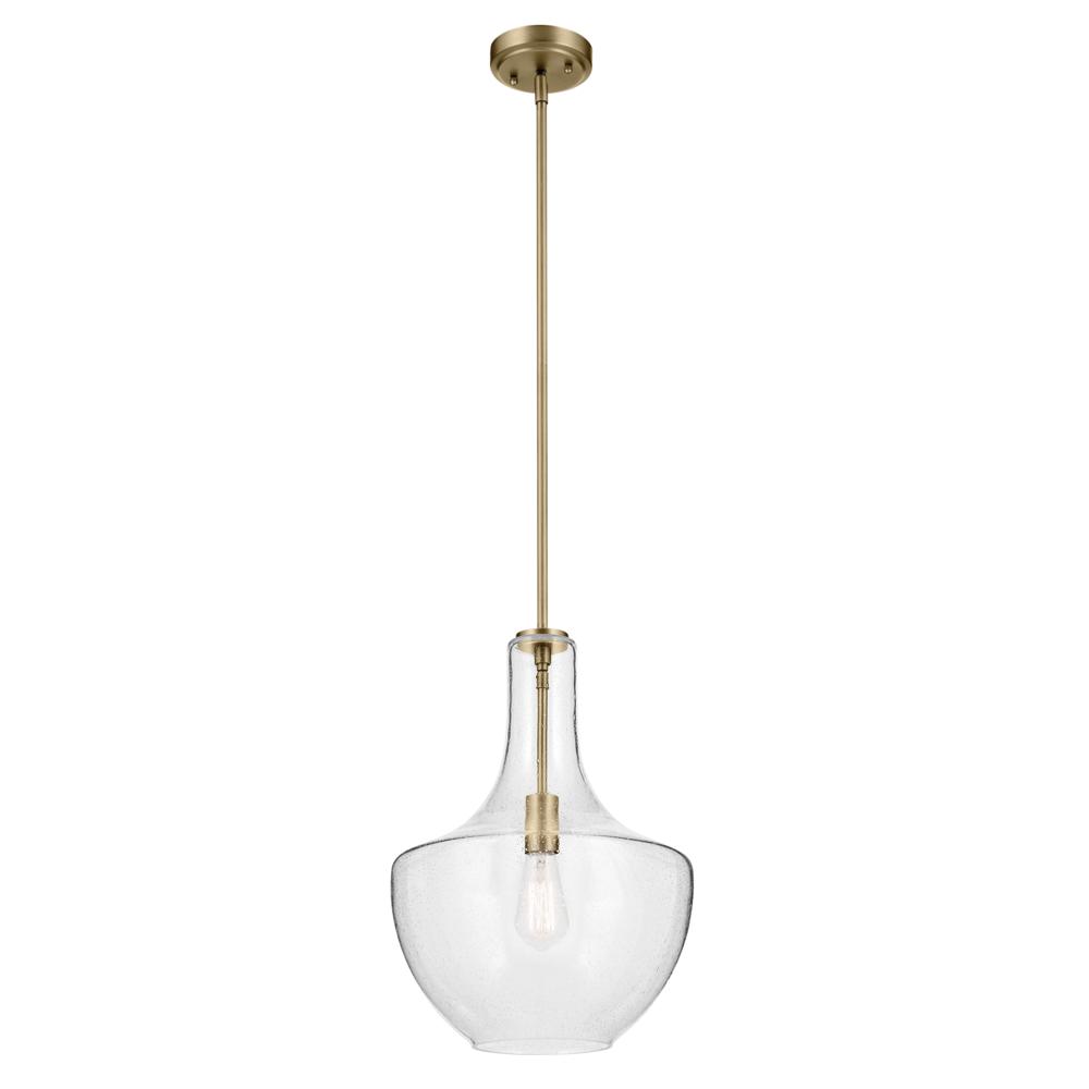 Everly 19.75&#34; 1-Light Bell Pendant with Clear Seeded Glass in Brushed Nickel