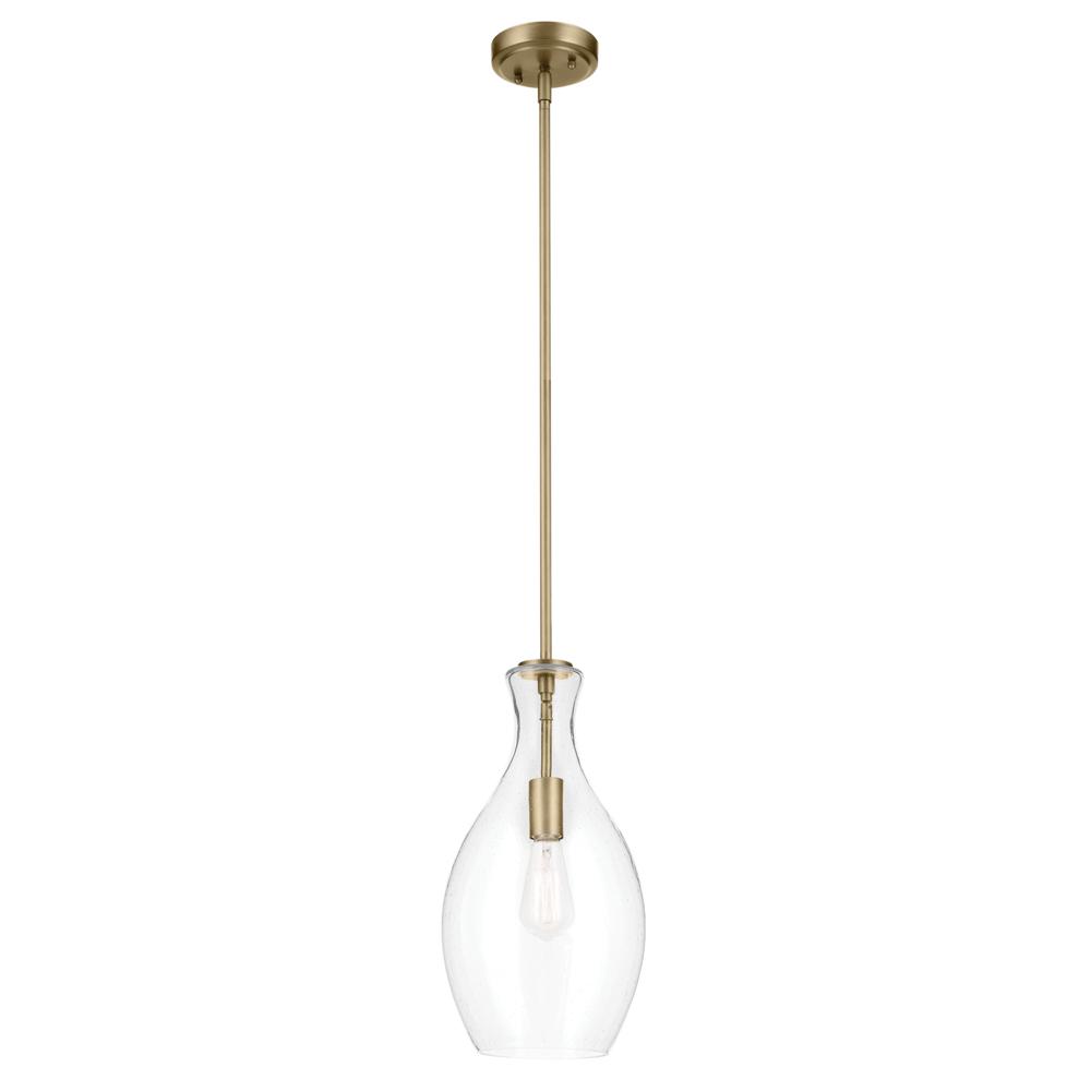 Everly 17.75&#34; 1-Light Bell Pendant with Clear Seeded Glass in Brushed Natural Brass