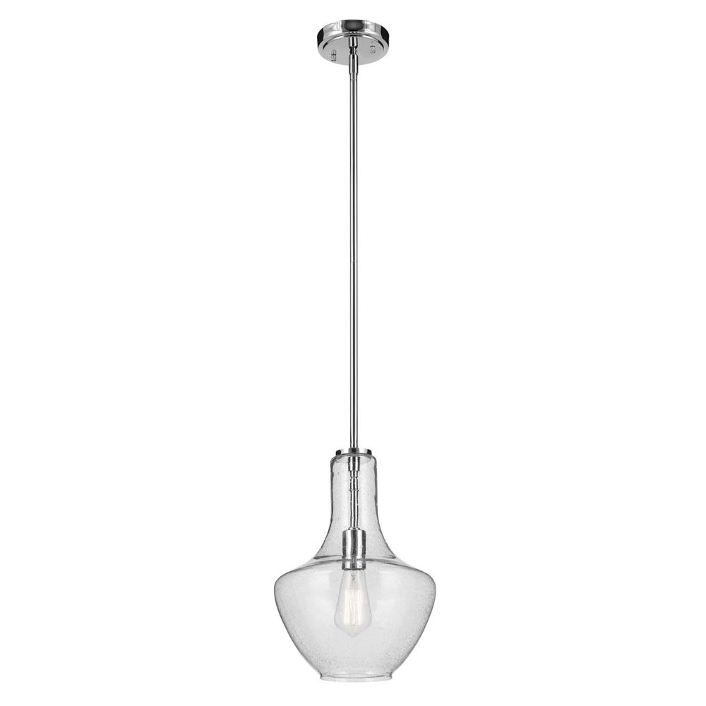 Everly 15.25&#34; 1-Light Bell Pendant with Clear Seeded Glass in Chrome