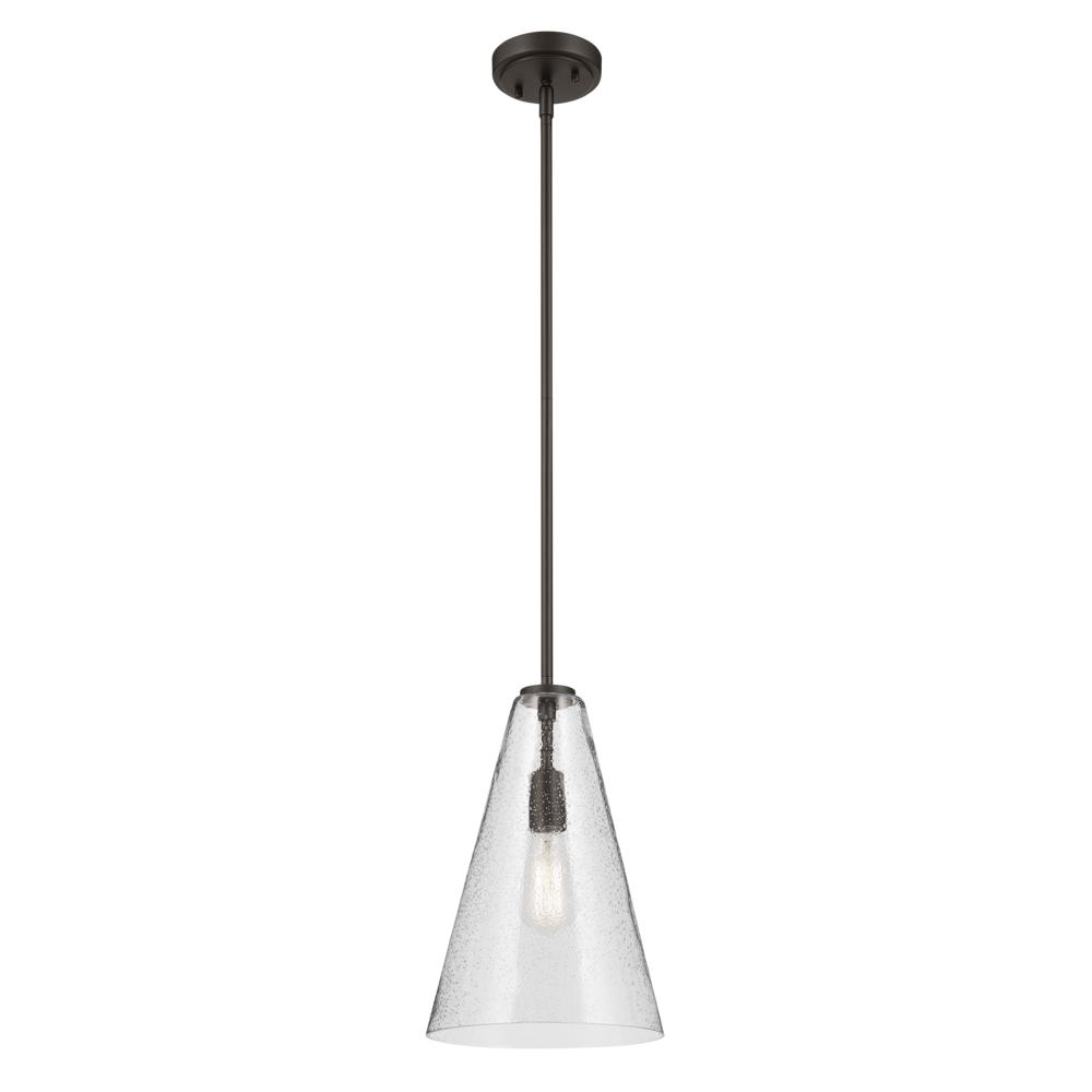 Everly 15.25&#34; 1-Light Cone Pendant with Clear Seeded Glass in Olde Bronze