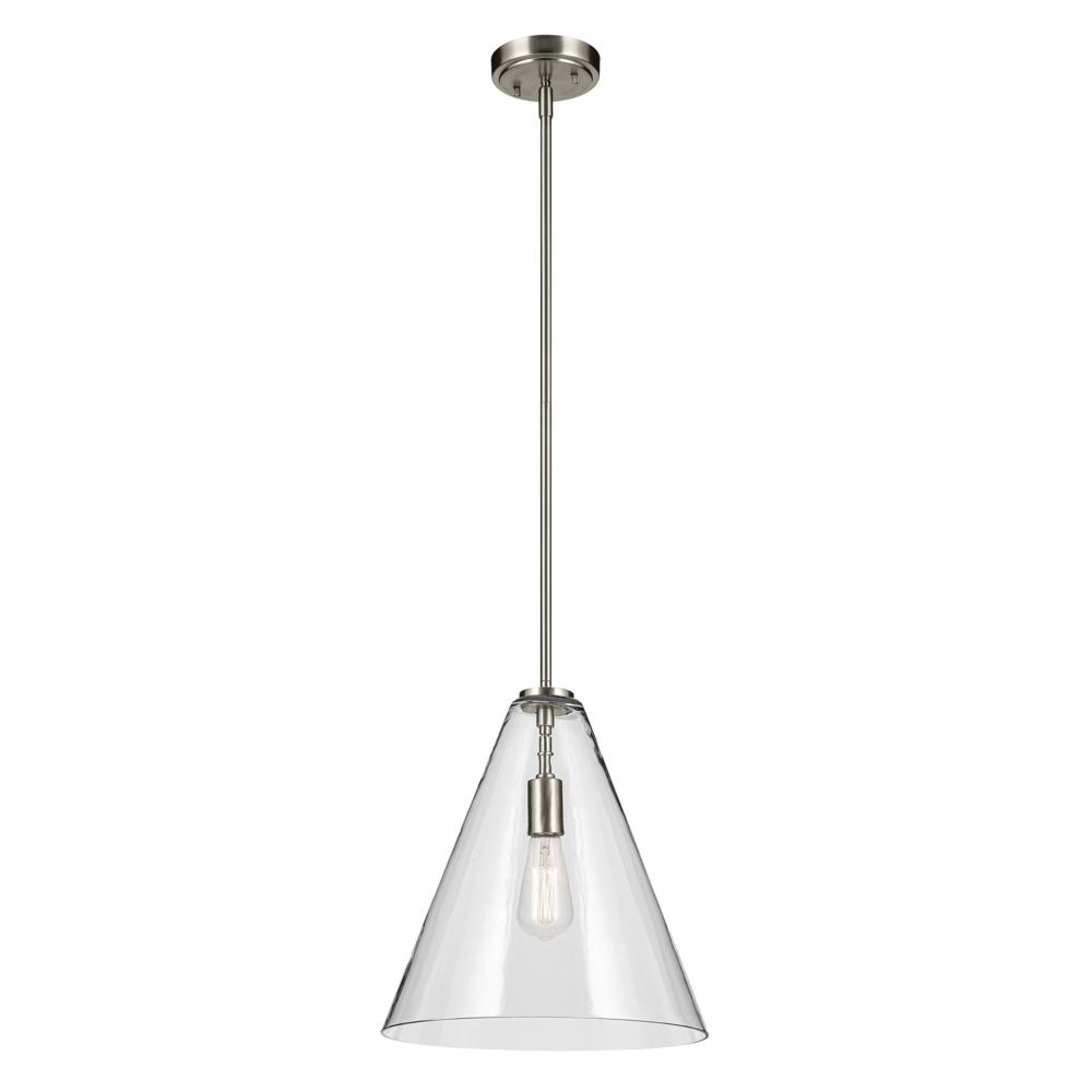 Everly 15.5&#34; 1-Light Cone Pendant with Clear Glass in Brushed Nickel