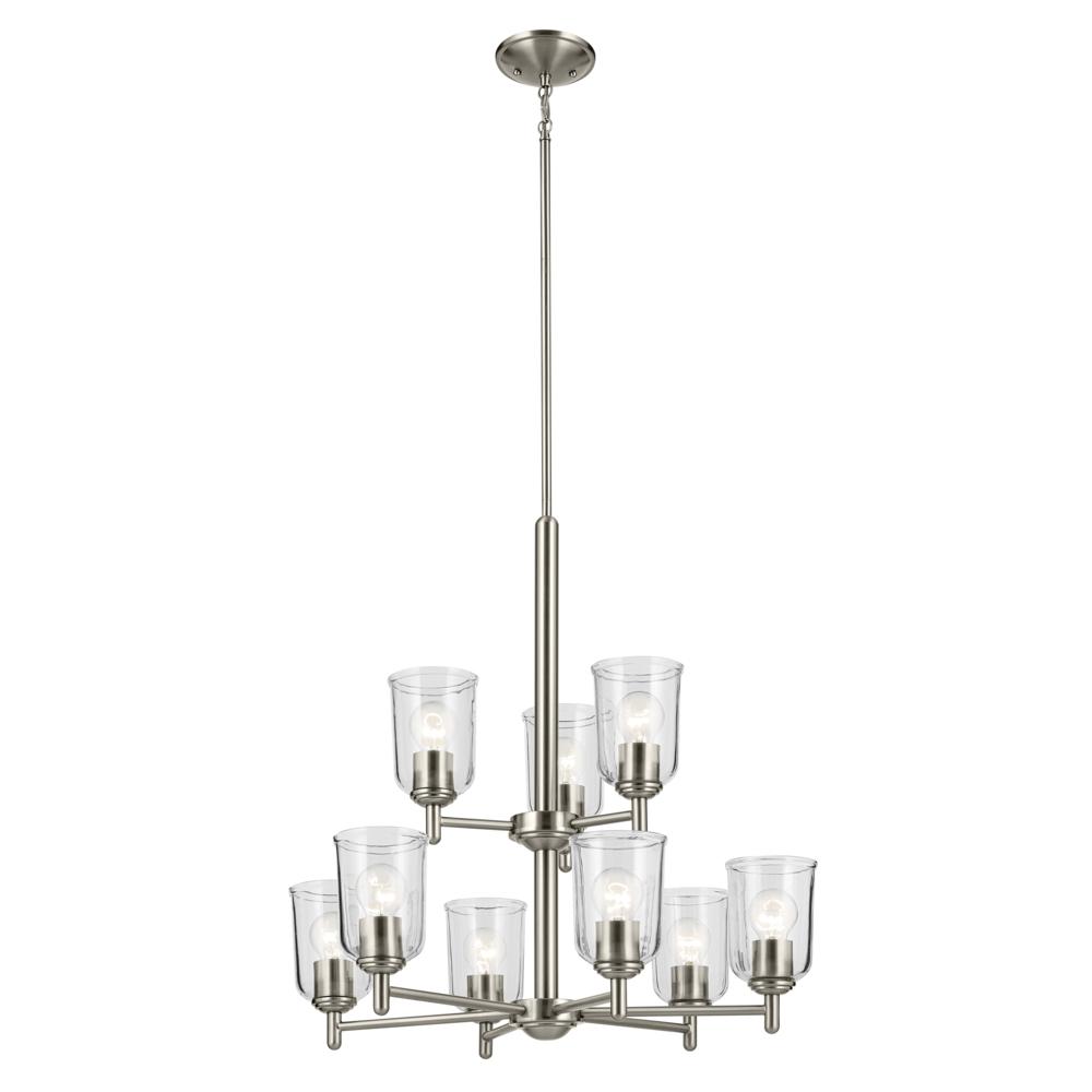 Shailene 26.5&#34; 9-Light 2-Tier Chandelier with Clear Glass in Brushed Nickel