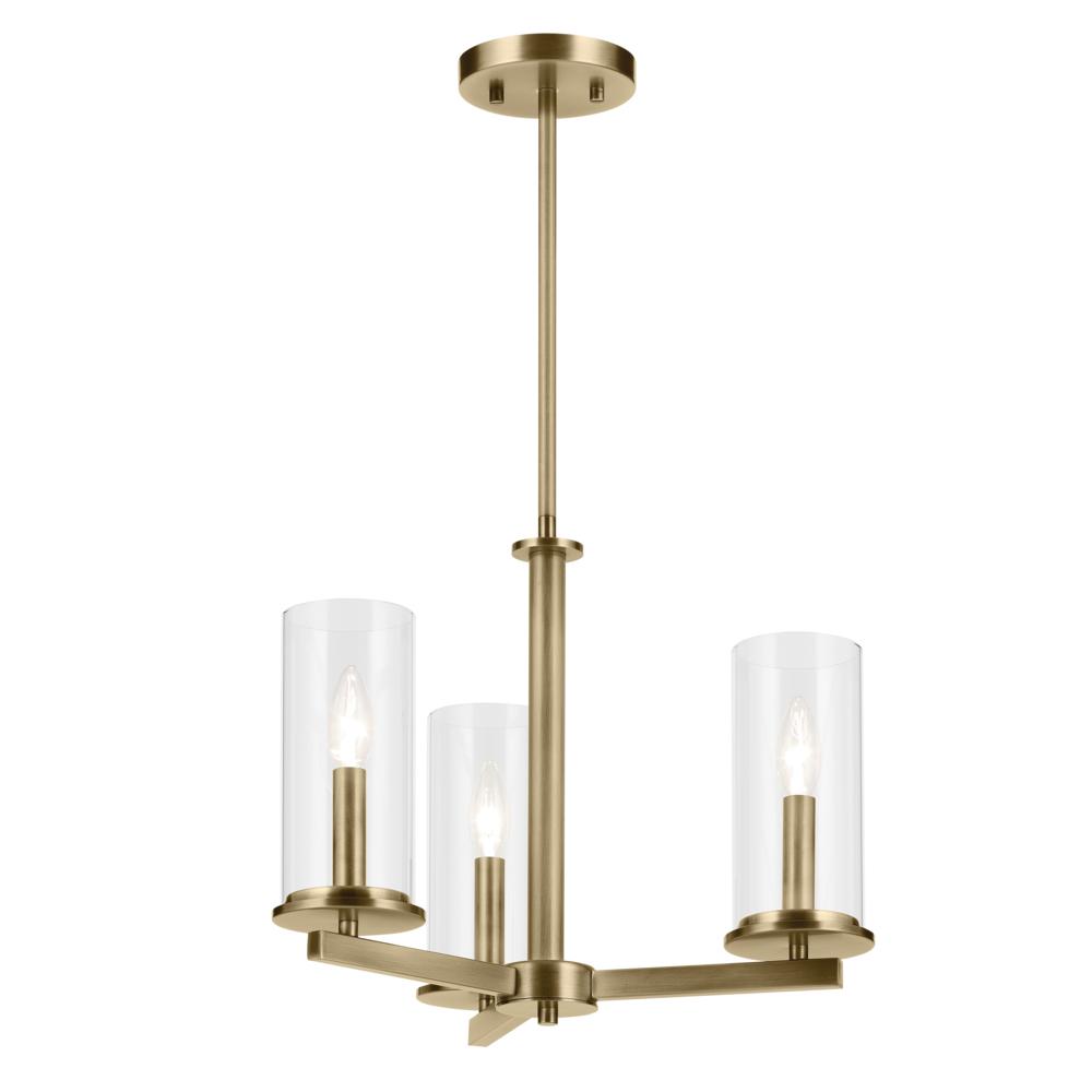 Crosby 14&#34; 3-Light Convertible Semi Flush with Clear Glass in Natural Brass