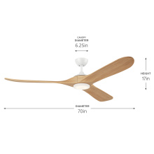 Kichler 310570MWH - 70" Mylo Ceiling Fan with Satin Etch Cased Opal Glass in Matte White with White Maple Wood Blade