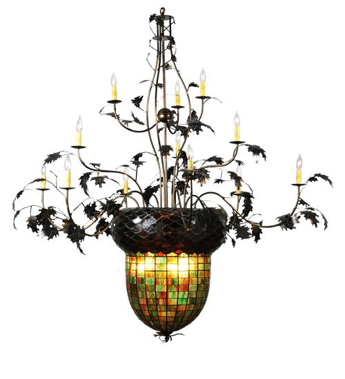 63&#34;W Greenbriar Oak 12 Arm Chandelier