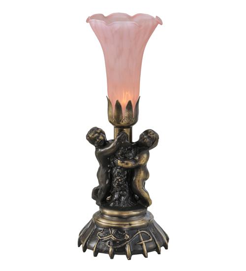 13&#34; High Pink Tiffany Pond Lily Twin Cherub Accent Lamp