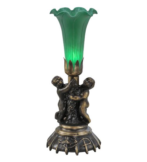 13&#34; High Green Tiffany Pond Lily Twin Cherub Accent Lamp