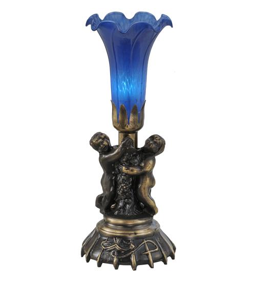 13&#34; High Blue Tiffany Pond Lily Twin Cherub Accent Lamp