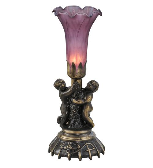 13&#34; High Lavender Pond Lily Twin Cherub Mini Lamp