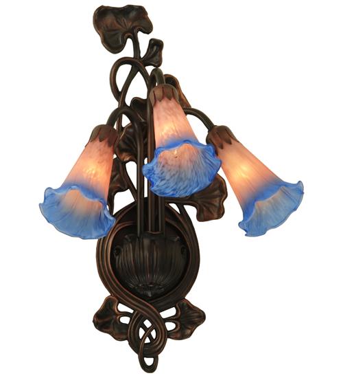 10.5&#34;W Pink/Blue Pond Lily 3 LT Wall Sconce