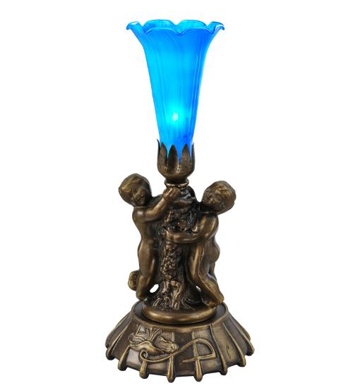 12&#34; High Blue Pond Lily Twin Cherub Mini Lamp