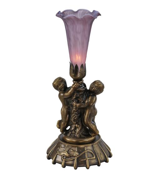 12&#34; High Lavender Pond Lily Twin Cherub Mini Lamp