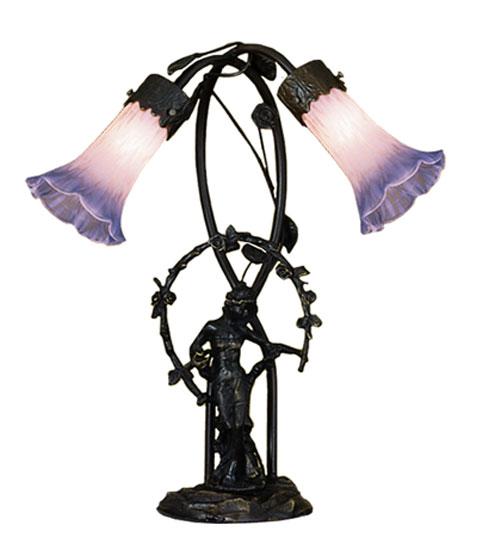 17&#34; High Pink Pond Lily 2 Light Trellis Girl Accent Lamp