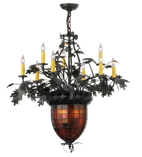 34&#34; Wide Greenbriar Oak 9 Arm Chandelier