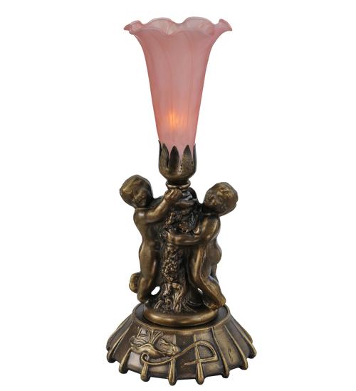 12&#34; High Pink Pond Lily Twin Cherub Mini Lamp