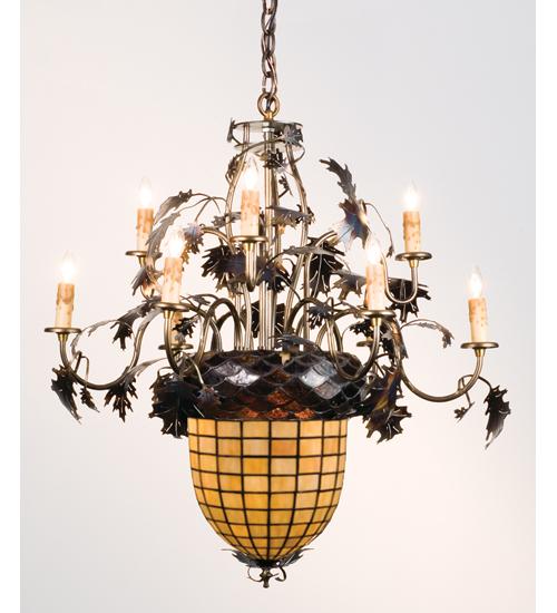 28.5&#34;W Greenbriar Oak 9 Arm Chandelier