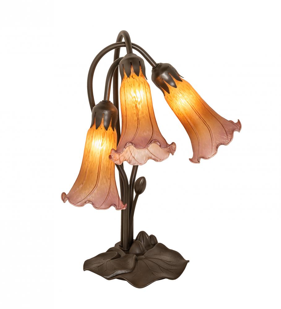 16&#34; High Amber/Purple Tiffany Pond Lily 3 Light Accent Lamp