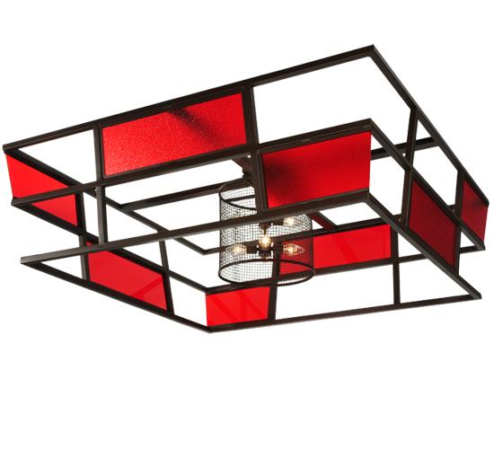 60&#34;Sq Tavern Red Block Acrylic Flushmount