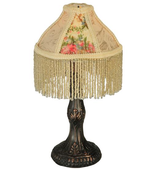 10&#34;H Fabric & Fringe Roses Mini Lamp