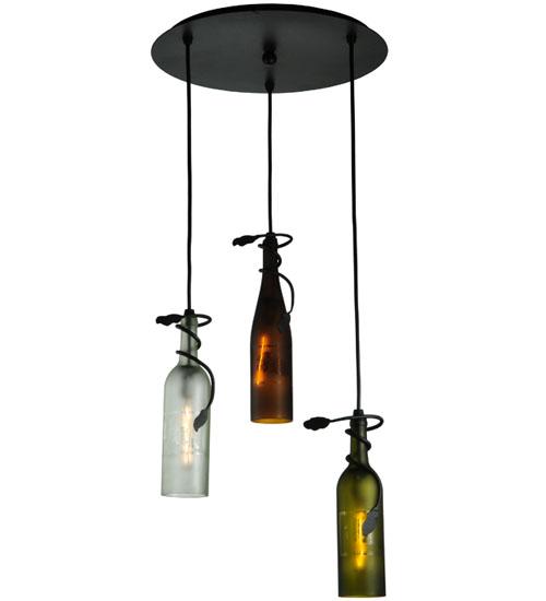 18&#34;W Tuscan Vineyard Multi-Color 3 Wine Bottle Cascading Pendant