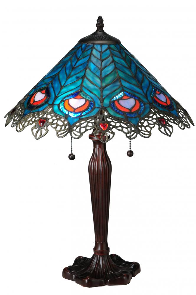 23&#34;H Peacock Feather Lace Table Lamp