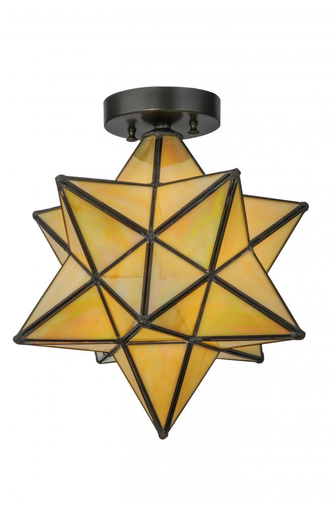 12&#34;W Moravian Star Beige Iridescent Flushmount