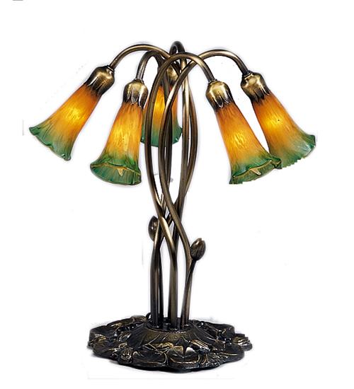 17&#34; High Amber/Green Pond Lily 5 LT Accent Lamp