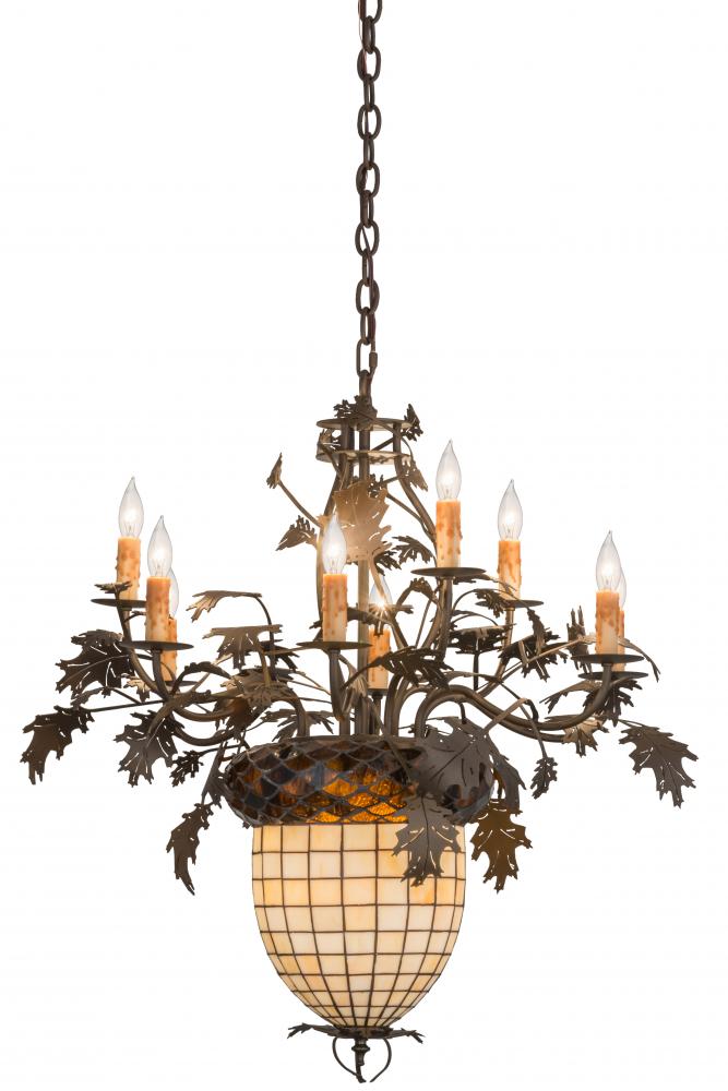 28&#34; Wide Greenbriar Oak 9 Arm Chandelier