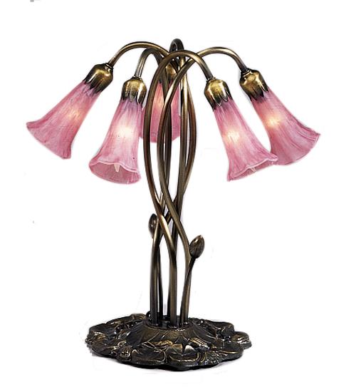 17&#34; High Pink Pond Lily 5 Light Table Lamp