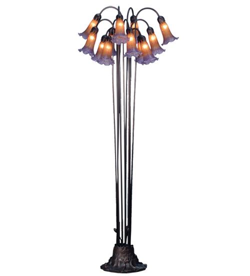 63&#34; High Amber/Purple Tiffany Pond Lily 12 Light Floor Lamp