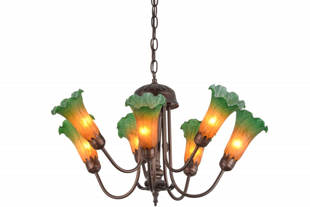 24&#34; Wide Amber/Green Tiffany Pond Lily 7 LT Chandelier