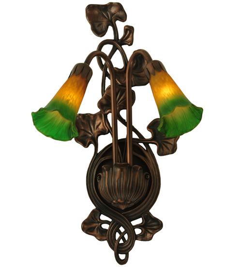 11&#34;W Amber/Green Pond Lily 2 LT Wall Sconce