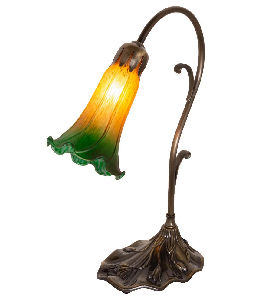 15&#34; High Amber/Green Tiffany Pond Lily Accent Lamp