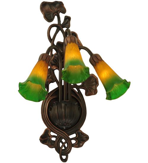 10.5&#34;W Amber/Green Pond Lily 3 LT Wall Sconce