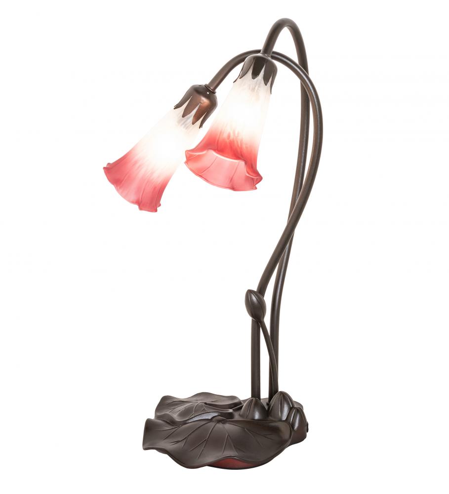 16&#34; High Pink/White Pond Lily 2 Light Accent Lamp