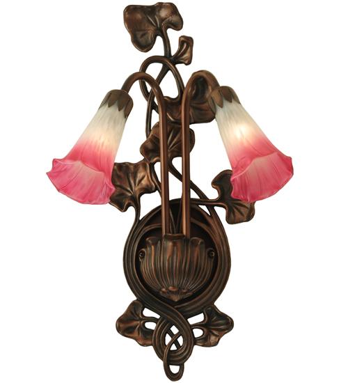 11&#34;W Pink/White Pond Lily 2 LT Wall Sconce