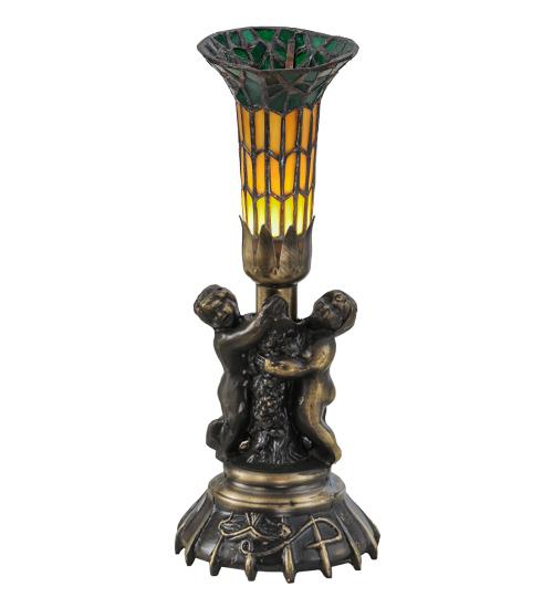 13&#34; High Stained Glass Pond Lily Twin Cherub Accent Lamp