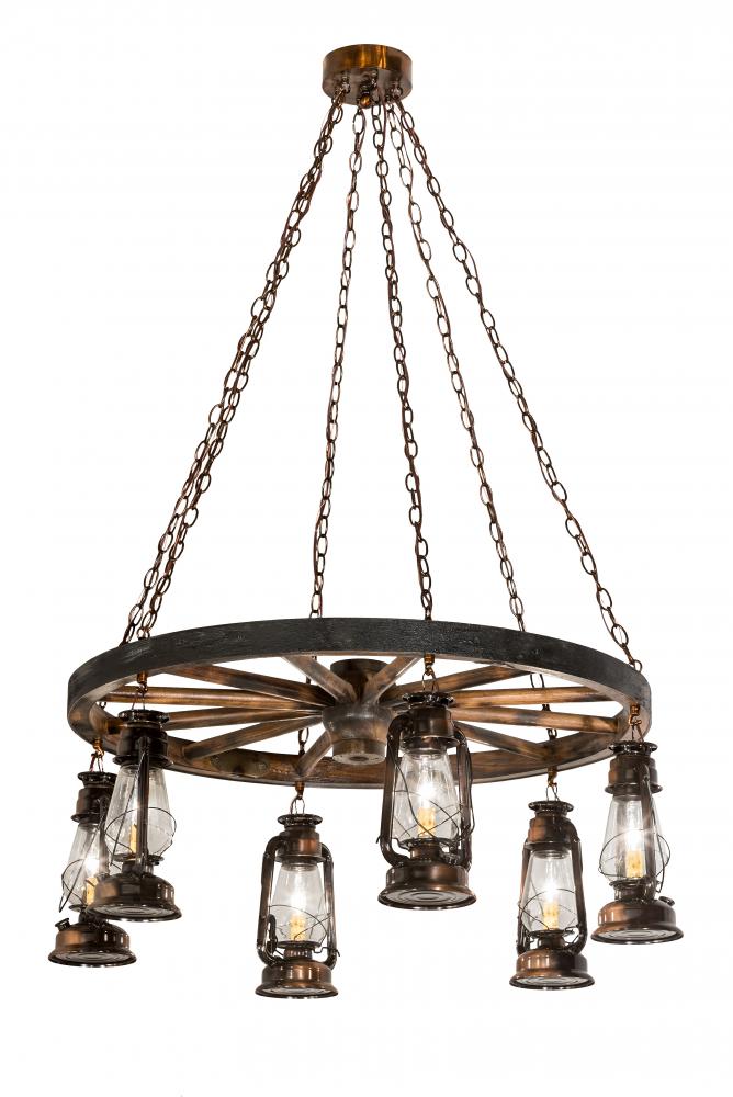 40&#34;W Miners Lantern 6 LT Wagon Wheel Chandelier