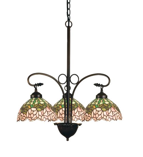 24&#34; Wide Tiffany Cabbage Rose 3 Light Chandelier