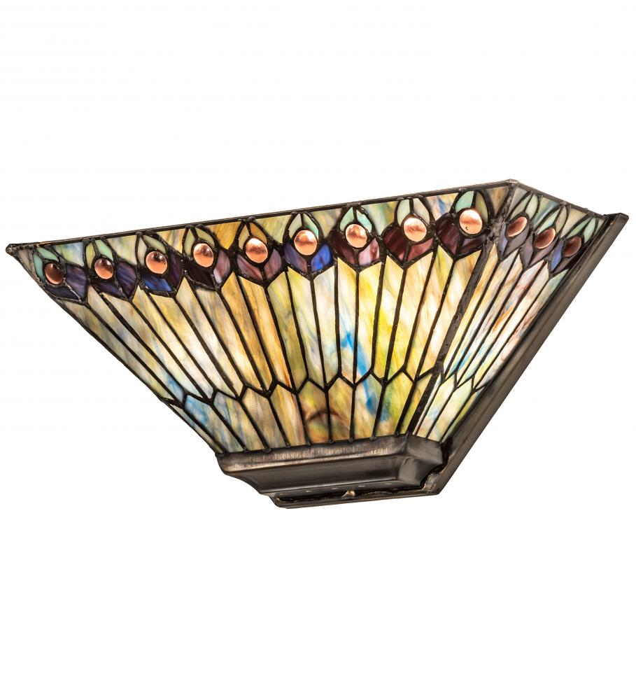 16&#34; Wide Tiffany Jeweled Peacock Wall Sconce