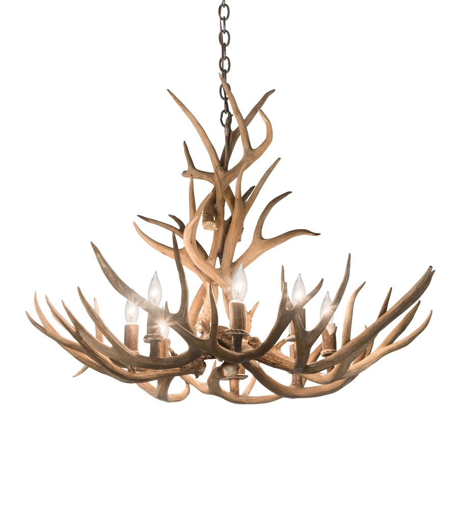 32&#34; Wide Antlers Mule Deer 8 Light Chandelier