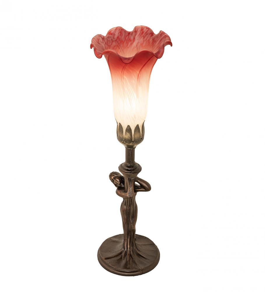 15&#34; High Pink/White Tiffany Pond Lily Nouveau Lady Mini Lamp