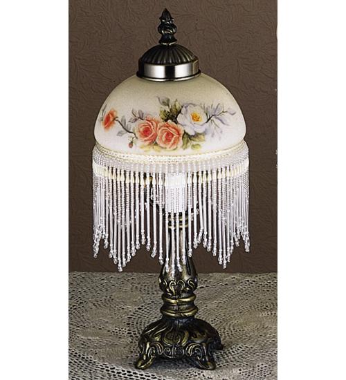 13&#34; High Roussillon Rose Bouquet Fringed Mini Lamp