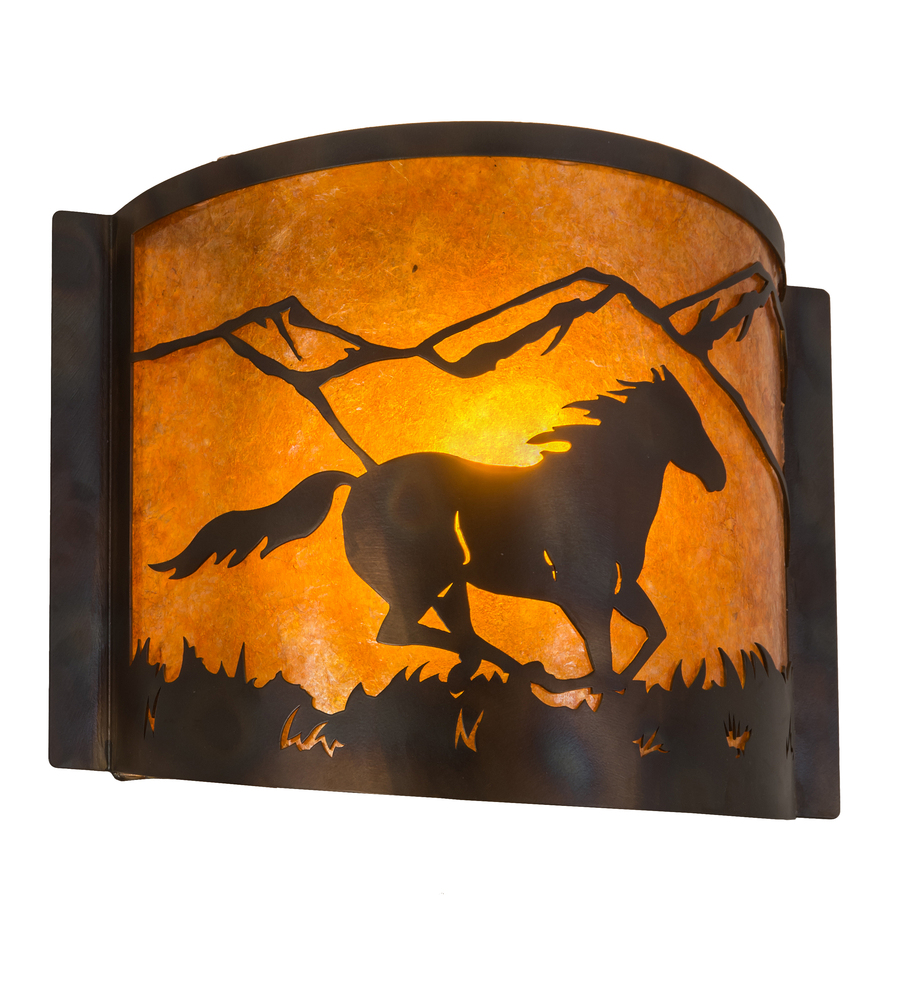 12&#34; Wide Running Horses Wall Sconce