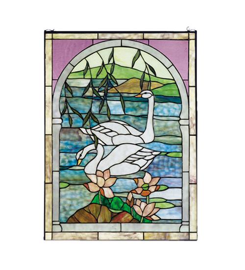 22&#34;W X 30&#34;H Swans Stained Glass Window