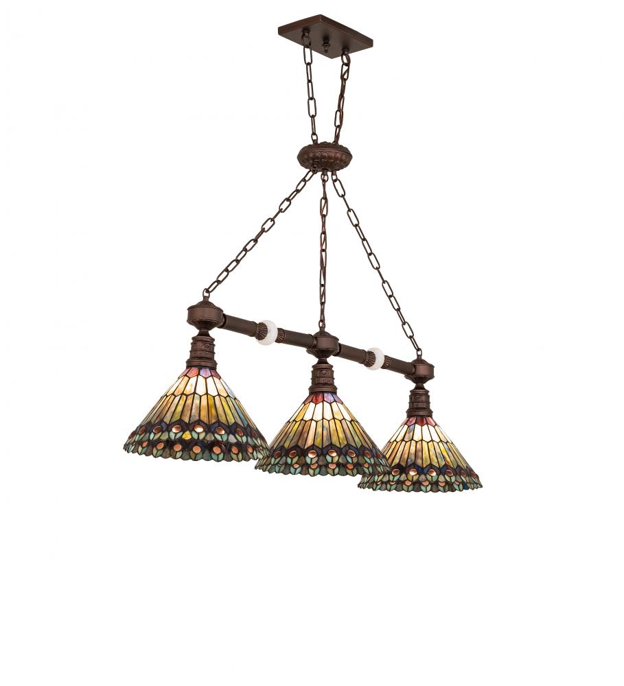 45&#34; Long Tiffany Jeweled Peacock 3 Light Island Pendant