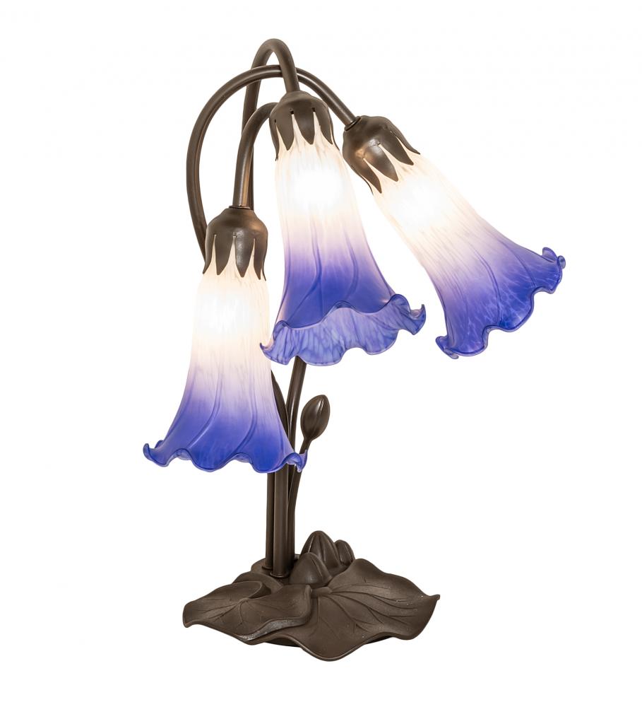 16&#34; High Blue/White Pond Lily Tiffany Pond Lily 3 Light Accent Lamp