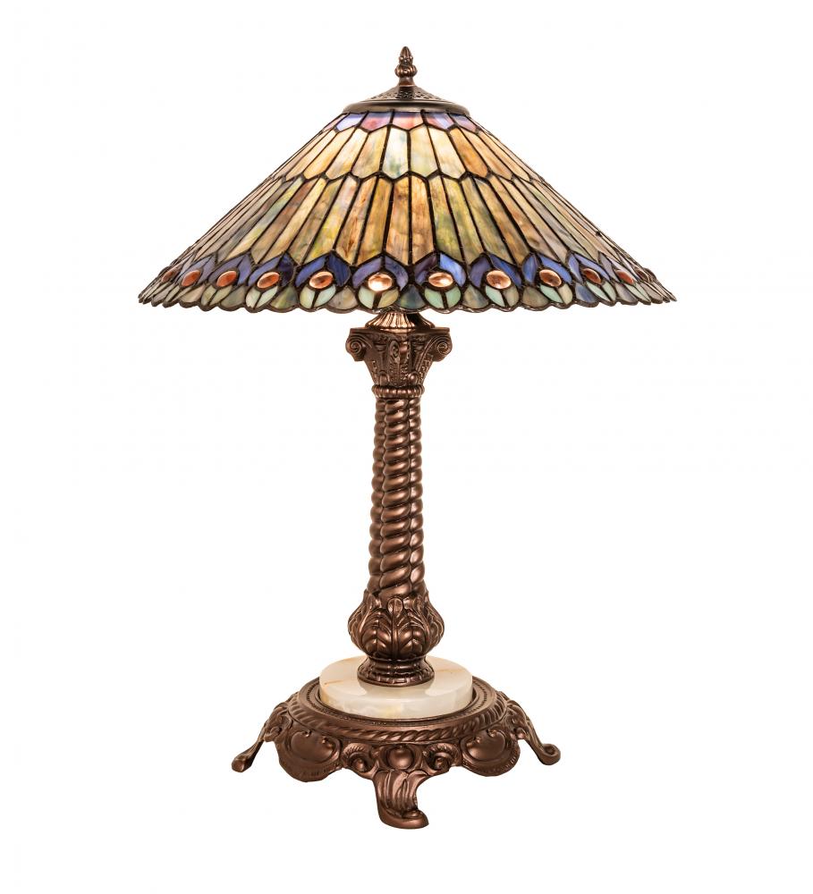 23&#34; High Tiffany Jeweled Peacock Table Lamp